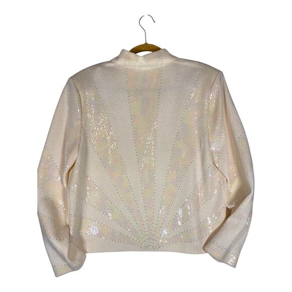 St John Evening Knit Cream Multi Shimmer Jacket Zip Front Skirt Suit Size 10 12 - Picture 3 of 16